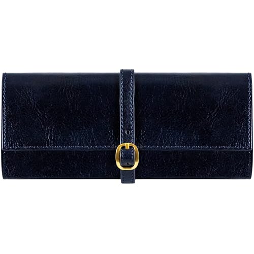 Time Resistance Leather Jewelry Roll - Full Grain Leather Travel Jewelry Case - Jewellery Organizer Made in Italy (Blue) - color: Blue