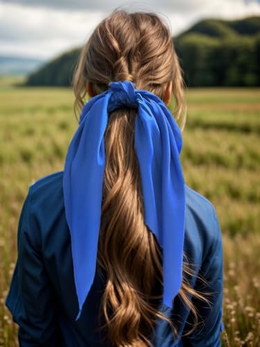 Pack of 2 Knotted Bow Hair Scrunchies Elastic Hair Scarf Hair Ties Bands Satin Hair Ribbon Scrunchy Ponytail Holder for Women and Girls,Hair Scarf Scrunchies,Hair Accessories (Royal Blue) - color: Royal Blue