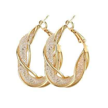 Silver Gold Plated Brass Filigree Earrings for Women - Stainless Steel 18K Gold Plated Teardrop, Twisted Dangle, Small Huggie Hoop with Rhinestone, Chunky Gold Earrings - color: Gold
