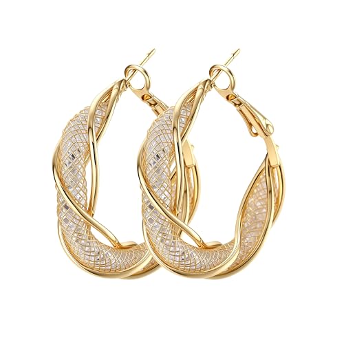 Silver Gold Plated Brass Filigree Earrings for Women - Stainless Steel 18K Gold Plated Teardrop, Twisted Dangle, Small Huggie Hoop with Rhinestone, Chunky Gold Earrings - color: Gold
