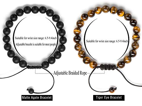 Men Women 8mm Tiger Eye Stone Beads Bracelet - color: Black and Brown
