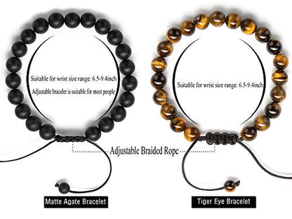 Men Women 8mm Tiger Eye Stone Beads Bracelet - color: Black and Brown