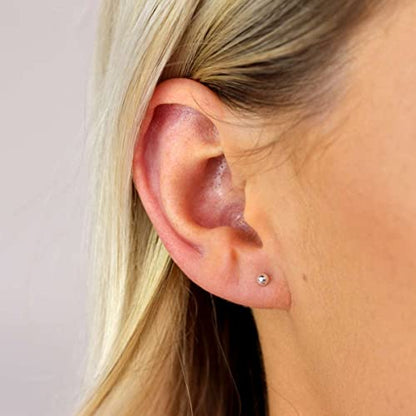 14K Gold Filled Polished Small CZ Pearl Ball Stud Earrings Set for Women Men 20G Surgical Steel Hypoallergenic Piercing Studs for Sensitive Ear, Pack of 6 Pairs - style: D : 3MM Silver Ball Set