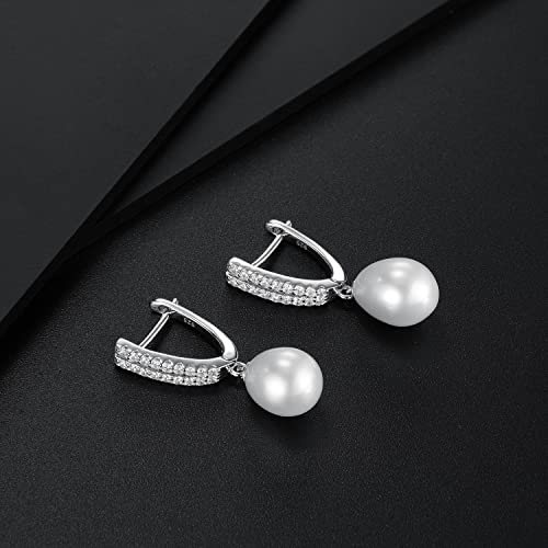 Jupiter Natural Pearl Sterling Silver Women's Stud Earrings - Genuine Pearl Cubic Zirconia Fashion Drop Earrings