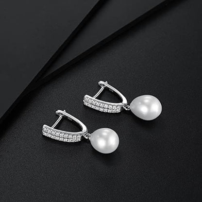 Jupiter Natural Pearl Sterling Silver Women's Stud Earrings - Genuine Pearl Cubic Zirconia Fashion Drop Earrings