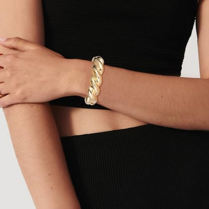 HZMAN Chunky Gold Cuff Bracelets for Women Thick Wide Bangle Bracelet Hammered Open Hinge Wrist Cuff Bracelet Jewelry Gift - color: 06.Twisted Shape Gold