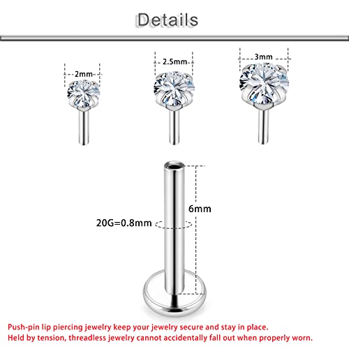 20G 18G 16G Cubic Zirconia Nose Rings Studs 316L Surgical Steel Hypoallergenic Nose Piercings Jewelry for Women Men CZ 2mm-3mm 24 Pcs - color: 1-A:20G-Silver-6mm