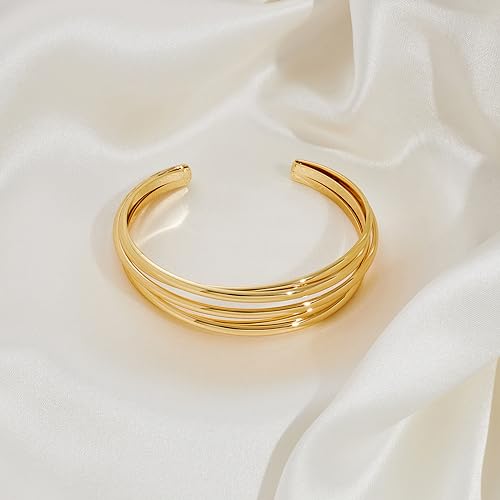 Gold Cuff Bracelet for Women Chunky Multi-layer Cross Wire Open Bracelet Hollow Wide Cuff Bracelets Adjustable Gold Open Cuff Bangle Bracelet - color: Wire Hollow Bracelet