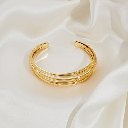 Gold Cuff Bracelet for Women Chunky Multi-layer Cross Wire Open Bracelet Hollow Wide Cuff Bracelets Adjustable Gold Open Cuff Bangle Bracelet - color: Wire Hollow Bracelet