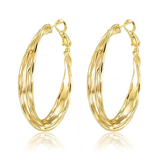 Dangle Flower Gold Earrings for Women, Trendy Statement Hoop Earrings, Gold Floral Drop Earrings Jewelry for Gifts - color: Curved - 14K Gold