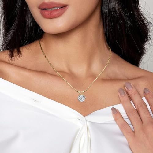 1Ct Cubic Zirconia Necklaces for Women Dainty Solitaire Simulated Diamond White Gold Pendant,Silver Clavicle Choker Adjustable Box Chain,Luxury Trendy Jewelry for Anniversary Her Mom Wife Gifts - color: Gold