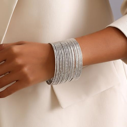 Gold Bangles for Women, 12 Pcs Boho Stackable Bracelets Multi Layer Textured Chunky Bracelets Jewelry Set for Women - color: Style C- 20 pcs silver