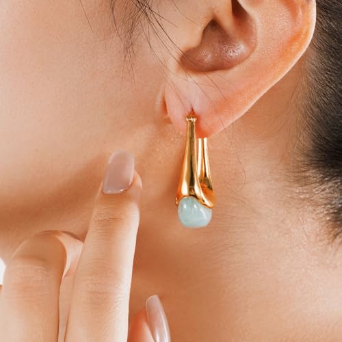 Acrylic Gold Hoop Earrings Chunky Statement Dangle Drop Huggie Earring Colorful Resin Jewelry for Women - color: Teal