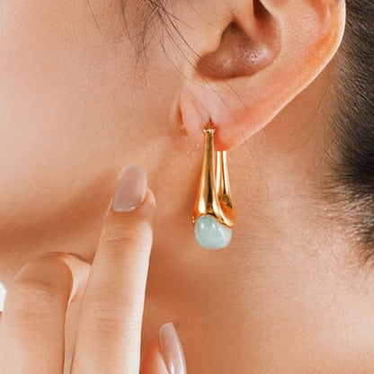 Acrylic Gold Hoop Earrings Chunky Statement Dangle Drop Huggie Earring Colorful Resin Jewelry for Women - color: Teal