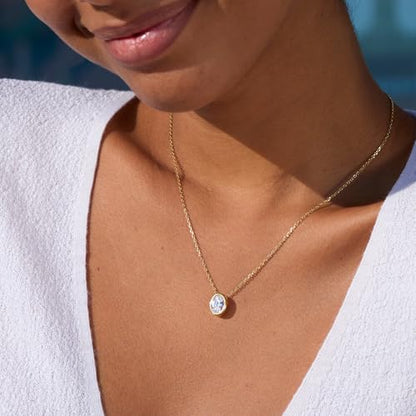 STORYJEWELLERY 925 Sterling Silver Cubic Zirconia Necklace, Rhinestone Necklace for Women, Gold Plated Pendant Necklaces, Bezel Solitaire Necklaces, Elegant Jewelry for Her