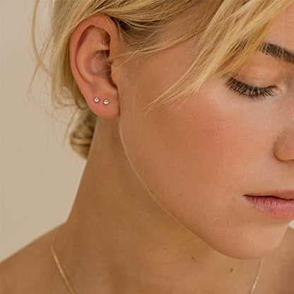 EPIRORA Sterling Silver Stud Earrings for Women Men- 3 Pairs 3mm Tiny Ball Stud Earrings Round CZ Earrings Pearl Earrings Set Cartilage Small Tragus Earrings - style: 3 Pairs-Round Ball Earrings(Rose Gold)
