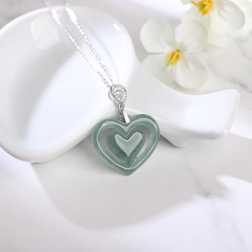 Real Green Jade Pendant Necklace for Women Donut/Heart/Clover/Teardrop/Rose/Lotus Flowers Genuine Jadeite Jewelry with Gold Plated 925 Sterling Silver Chain - style: Heart with Necklace