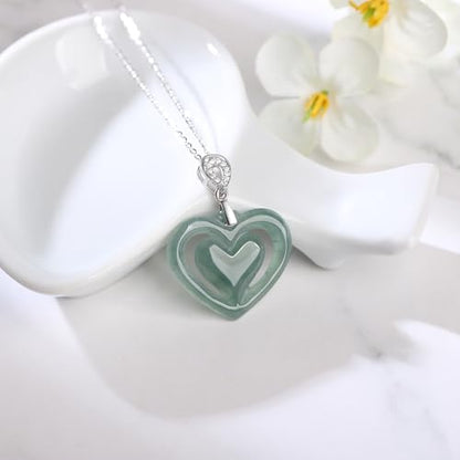 Real Green Jade Pendant Necklace for Women Donut/Heart/Clover/Teardrop/Rose/Lotus Flowers Genuine Jadeite Jewelry with Gold Plated 925 Sterling Silver Chain - style: Heart with Necklace