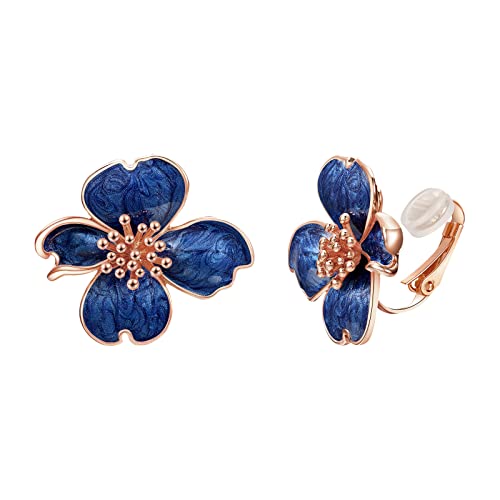 Clip on Earrings Women, 14K Gold Plated Earrings for Sensitive Ears, Fashion Women's Earrings Jewelry Birthday Gift for Wife Grandma Daughter Girls on Christmas Thanksgiving - color: Rose Gold Blue Earrings
