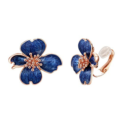 Clip on Earrings Women, 14K Gold Plated Earrings for Sensitive Ears, Fashion Women's Earrings Jewelry Birthday Gift for Wife Grandma Daughter Girls on Christmas Thanksgiving - color: Rose Gold Blue Earrings