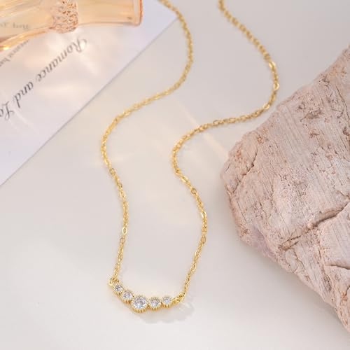 Gold Silver Pendant Necklace for Women, Dainty CZ Jewelry Gift | 14K Gold Silver Plated, Cubic Zirconia Pearl Charm, Trendy Layered Necklace, Adjustable Chain, Waterproof, Hypoallergenic - color: Gold-Round CZ