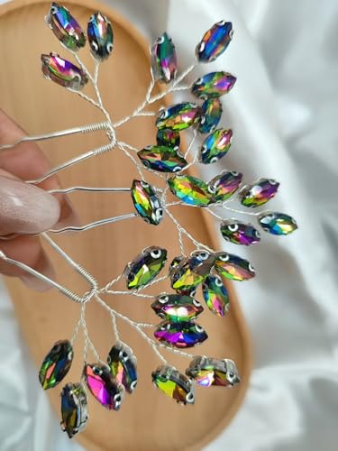Women's Birthday Evening Party Headpieces Shiny Crystal Wedding Prom Hair Accessories 3pcs Pageant Banquet Hairpins,Colorful - color: Colorful