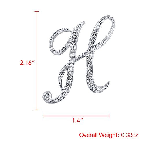 A-Z 26 Letters Pins Brooches Silver Plated Metal Broaches Pins-Clear Crystal Initial Breastpin - color: 1pcs-H