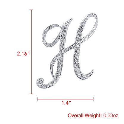 A-Z 26 Letters Pins Brooches Silver Plated Metal Broaches Pins-Clear Crystal Initial Breastpin - color: 1pcs-H
