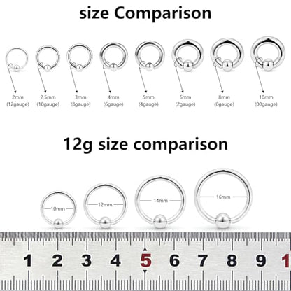 12G 10G 8G 6G 4G 2G 0G 00G Large Septum Rings Gauges Earrings Hoops 316L Surgical Steel Spring Action Captive Bead PA Ring CBR Septum Nose Rings Piercing Jewelry for Women Men - color: Silver, size: 12G=2mm Inner Dia: 1/2" (12mm)