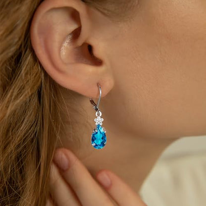 Dangle Earrings for Women Multicolor Crystal Drop Earrings Set Leverback Teardrop Earrings 925 Silver and 14K Gold Plated Hypoallergenic Fashion Cubic Zirconia Dangle Earrings Trendy Jewelry Gifts for Women - style: Teardrop Set-S 3