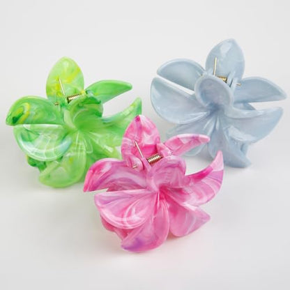 Large Hawaiian Flower Hair Claw Clips for Women, 4Pcs Tropical Plumeria Hair Clips for Thick and Thin Hair, Strong Hold Marble Texture Nonslip Beach Hair Claw Clips Summer Hair Accessories Gift - color: Fresh Blossom