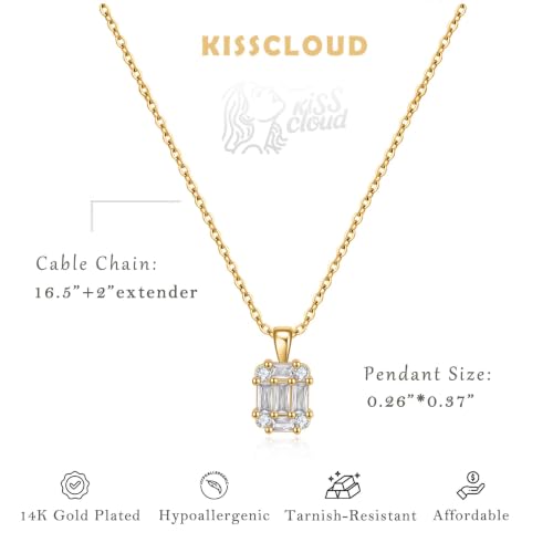 Gold Silver Necklace for Women, Dainty Cubic Zirconia Pendant | Teardrop CZ Charm, 14K Gold/Sterling Silver Plated, Adjustable Chain, Hypoallergenic & Waterproof Jewelry, Cute Trendy Gift - color: Gold-Baguette cut cz