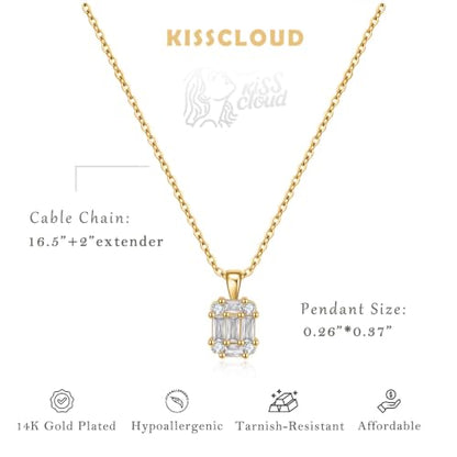 Gold Silver Necklace for Women, Dainty Cubic Zirconia Pendant | Teardrop CZ Charm, 14K Gold/Sterling Silver Plated, Adjustable Chain, Hypoallergenic & Waterproof Jewelry, Cute Trendy Gift - color: Gold-Baguette cut cz