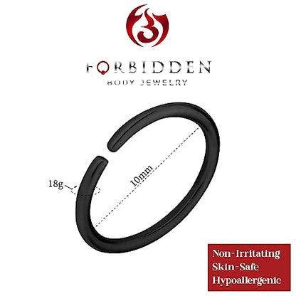 Forbidden Body Jewelry 18G Surgical Steel IP Plated Seamless Nose Ring & Cartilage Hoop with Comfort Round Ends (Sold Individually) - style: 18G 10mm Black
