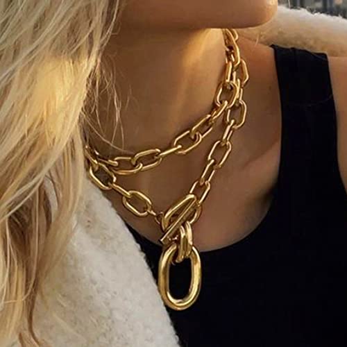 Punk Choker Necklace Chunky Chain Link Necklace for Women - color: Gold