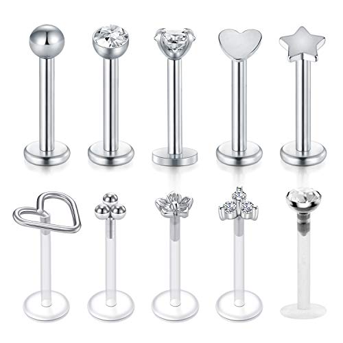 20g 16g Tragus Piercing Jewelry Helix Earrings Threadless Flat Back Earrings for Women Forward Helix Cartilage Earring Tragus Jewelry Medusa Labret Lip Piercing Jewelry Lip Studs 16 Gauge 8mm - color: A1-plastic + steel -16g 8mm