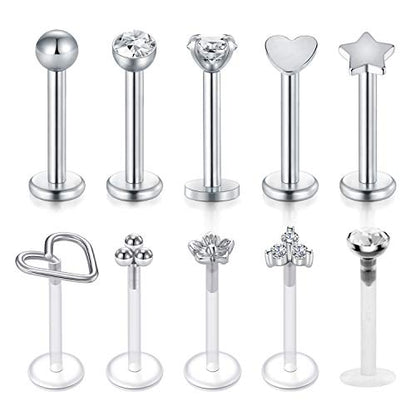 20g 16g Tragus Piercing Jewelry Helix Earrings Threadless Flat Back Earrings for Women Forward Helix Cartilage Earring Tragus Jewelry Medusa Labret Lip Piercing Jewelry Lip Studs 16 Gauge 8mm - color: A1-plastic + steel -16g 8mm
