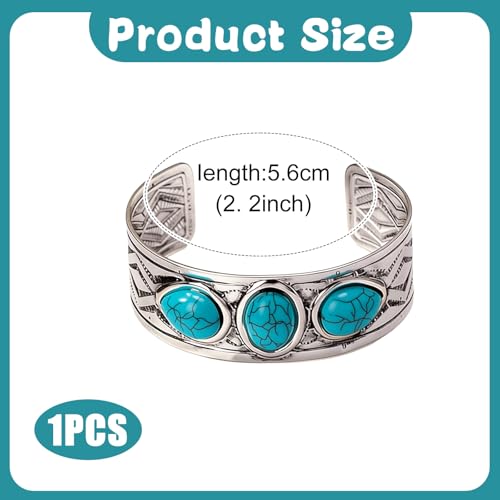 Western Turquoise Cuff Bracelet for Women, Silver-Tone Concho Boho Bracelet Southwestern Jewelry Adjustable Western Bangle for Rodeo Country Outfit Gifts