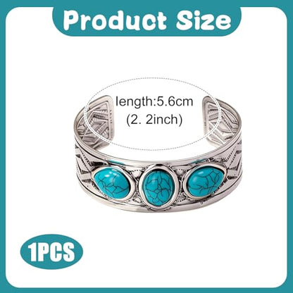 Western Turquoise Cuff Bracelet for Women, Silver-Tone Concho Boho Bracelet Southwestern Jewelry Adjustable Western Bangle for Rodeo Country Outfit Gifts