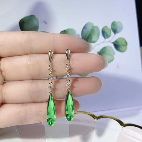 VONSSY Austrian Crystal Teardrop Drop Dangle Earrings Gold Plated Silver Post Zircon Gemstone Jewelry Gift for Woman Girlfriend Mom Wife - color: Green