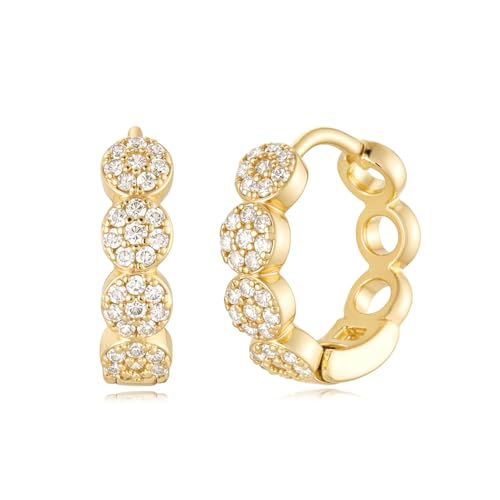 Women Gold Earrings Huggie Hoop Cubic Zirconia 14K Gold Plated Small Simple Hypoallergenic Everyday Jewelry - style: Flower