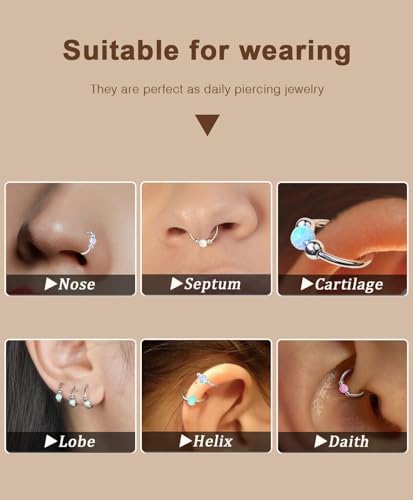 2 Pcs Small Cartilage Hoop Earrings for Women Men, 18G Opal Silver Earrings Hypoallergenic 316L Surgical Steel Hinge Huggie Hoop Earrings for Helix,Tragus,Conch,Rook,Earlobe Piercing Jewelry Nose Ring - style: 2Pcs 10mm Green Opal/Gold