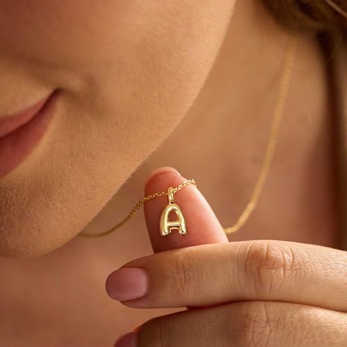 Initial Necklaces For Women, Dainty Gold Bubble Initial Necklace 14K Gold Plated Letter For Women Trendy Cute Name Custom Necklace Non Tarnish Personalized Necklaces Waterproof Jewelry Preppy Stuff - color: gold-I