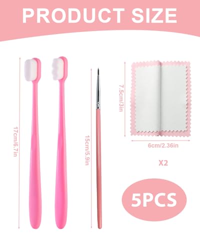 Jewelry Cleaning Kit with Cleaning Brushes and Velvet Polishing Cloths - color: 5 Piece Pink