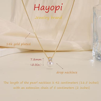 Pearl Necklaces for Women,Dainty Gold Pendant Necklaces Waterproof Jewelry | 14K Gold Plated Pearl Necklaces,Dainty Elegant Wedding Necklace,Small Cute Adjustable Minimalist Necklace,Non Tarnish Jewelry - color: GOLD-6