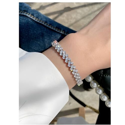 3 Pcs Silver Tennis Bracelet Set for Women, Adjustable Silver CZ Rhinestone Bracelets, Marquise Cubic Zirconia Bracelet Stack, Wedding & Prom Jewelry Gift