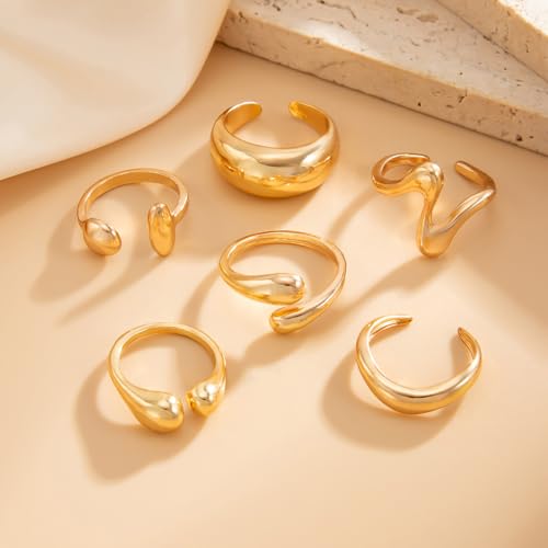 Chunky Gold Rings for Women Rhinestone Stackable Knuckle Ring Set Open Adjustable Statement Ring Set Dainty Crown Cross Midi Rings Fashion Jewelry Gift for Women - color: Gold1