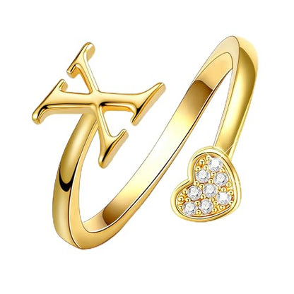 Lunvky Birthday Gifts Silver Initial Rings for Women Teen Girl Kids Trendy Stuff Dainty 14K Gold Plated Adjustable Heart Letter Thumb Rings Pinky Cute Jewelry Personalized Gift - color: Gold, size: Initial-X