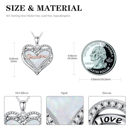 925 Sterling Silver Necklace Gifts for Women Crystal/Opal Jewelry Pendant Christmas Birthday Gift - style: Opal-Grandma