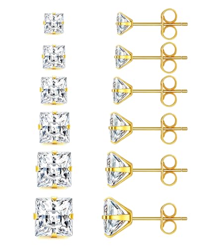 20G Hypoallergenic Surgical Steel Square Pearl Ball CZ Flat Back Stud Earrings for Sensitive Ear, Lightweight Shiny Earrings Studs for Helix Tragus Cartilage Multiple Piercing - color: Gold-C
